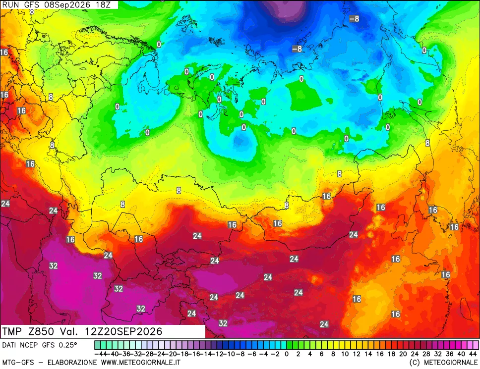 mappa 850 hPa Temp