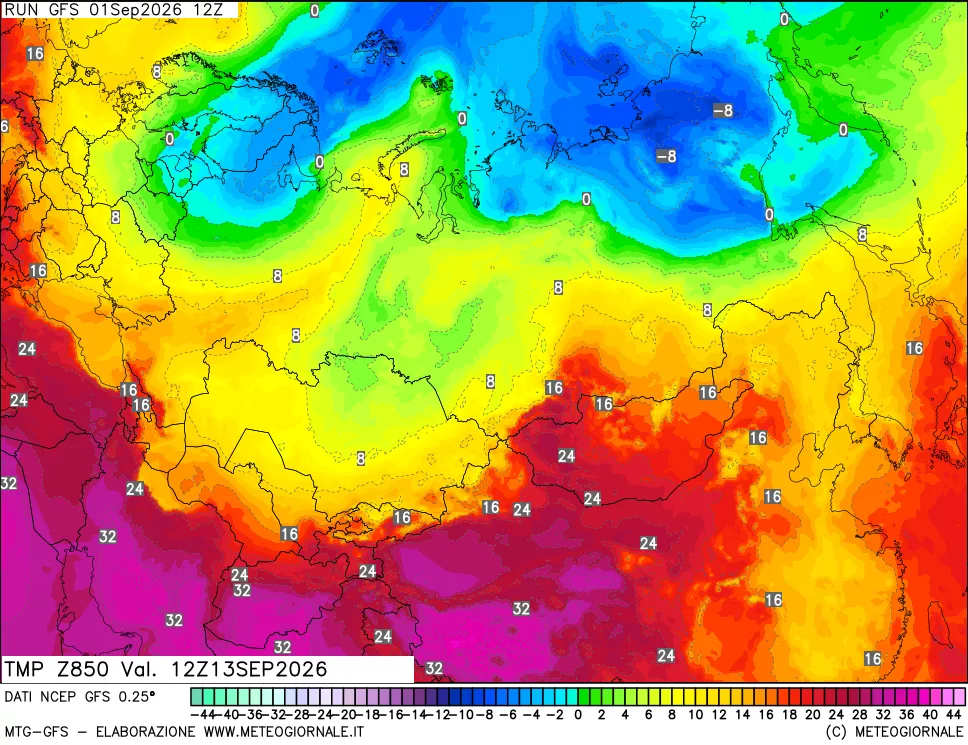 mappa 850 hPa Temp