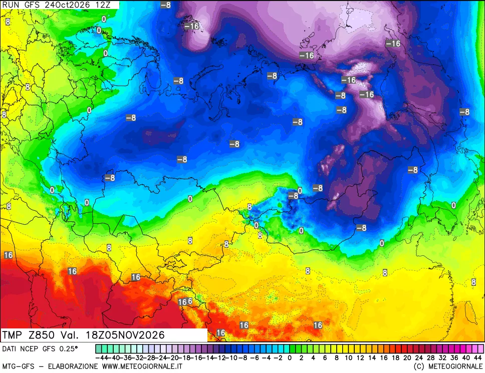 mappa 850 hPa Temp