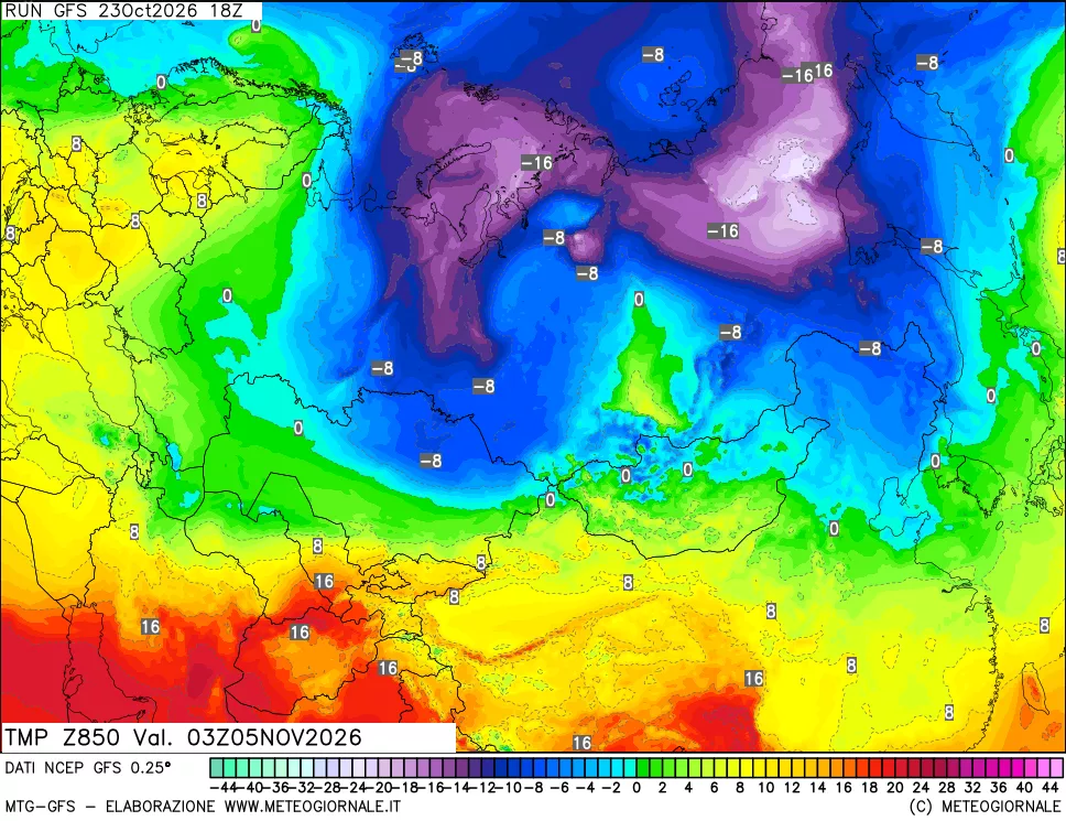 mappa 850 hPa Temp