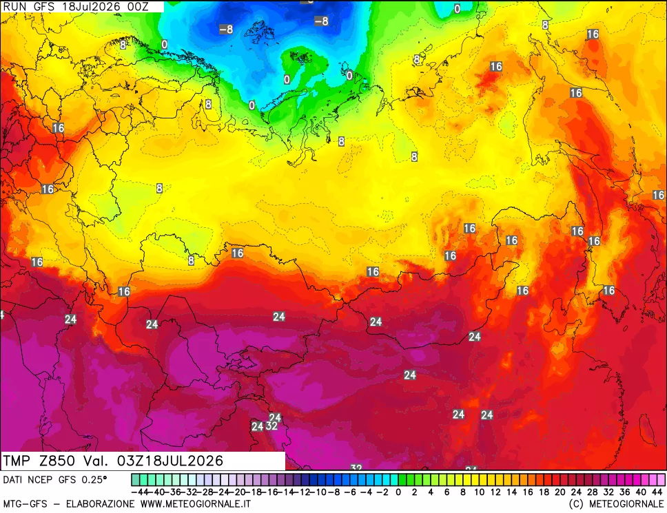 mappa 850 hPa Temp