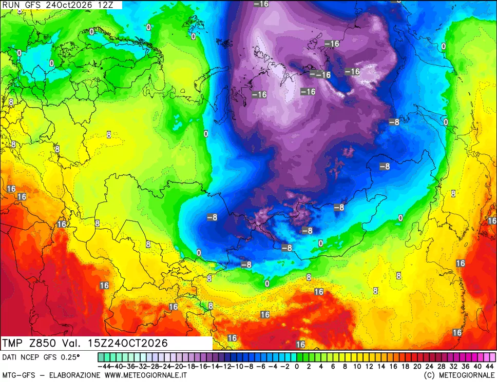 mappa 850 hPa Temp