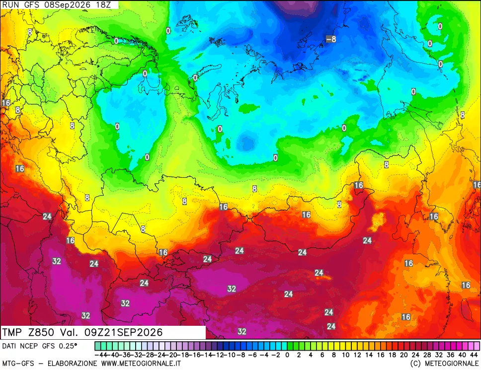 mappa 850 hPa Temp