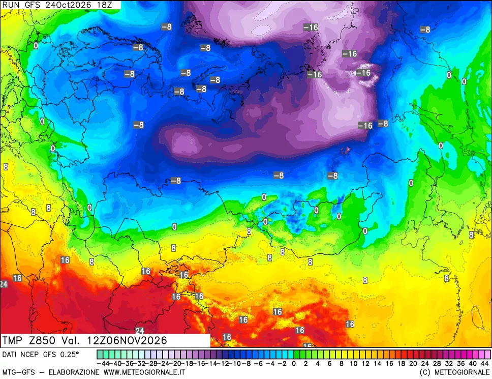 mappa 850 hPa Temp