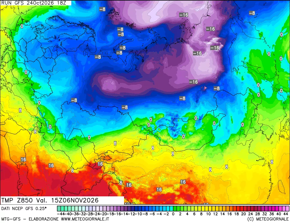 mappa 850 hPa Temp