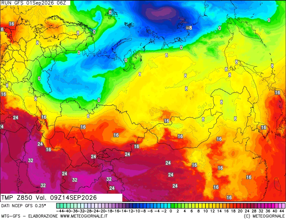 mappa 850 hPa Temp