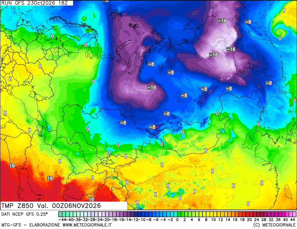 mappa 850 hPa Temp
