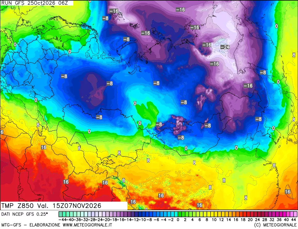 mappa 850 hPa Temp