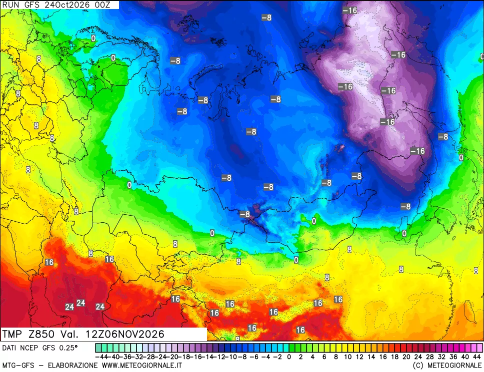 mappa 850 hPa Temp