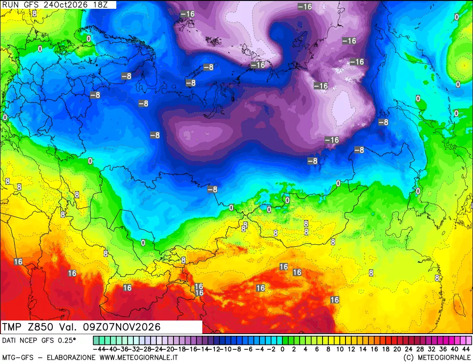 mappa 850 hPa Temp