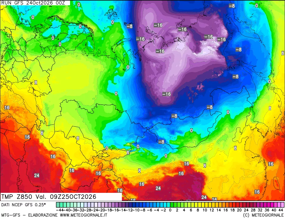 mappa 850 hPa Temp