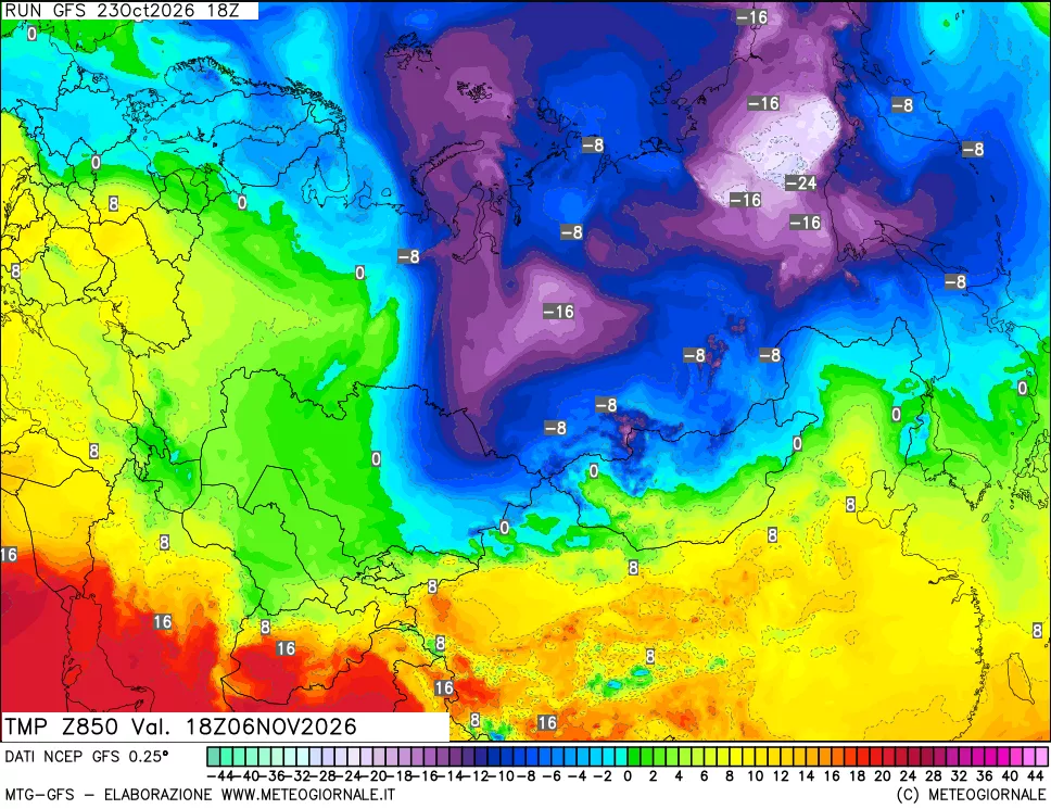 mappa 850 hPa Temp