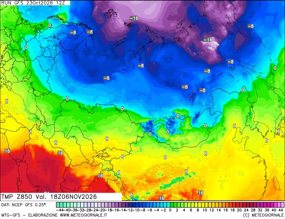 mappa 850 hPa Temp