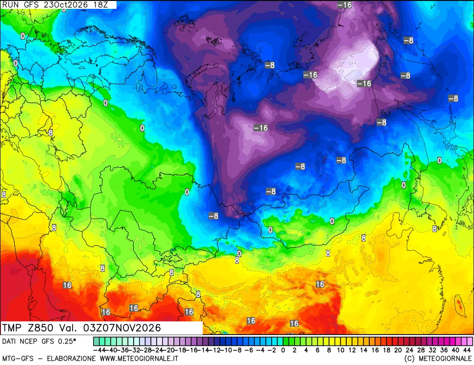 mappa 850 hPa Temp