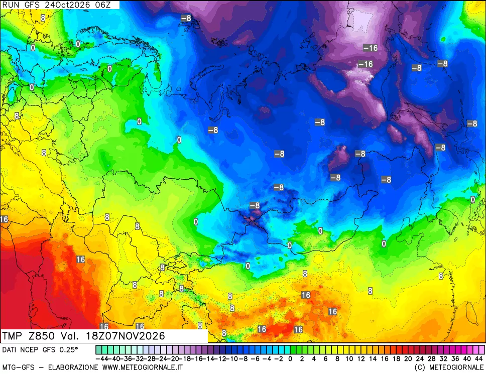mappa 850 hPa Temp