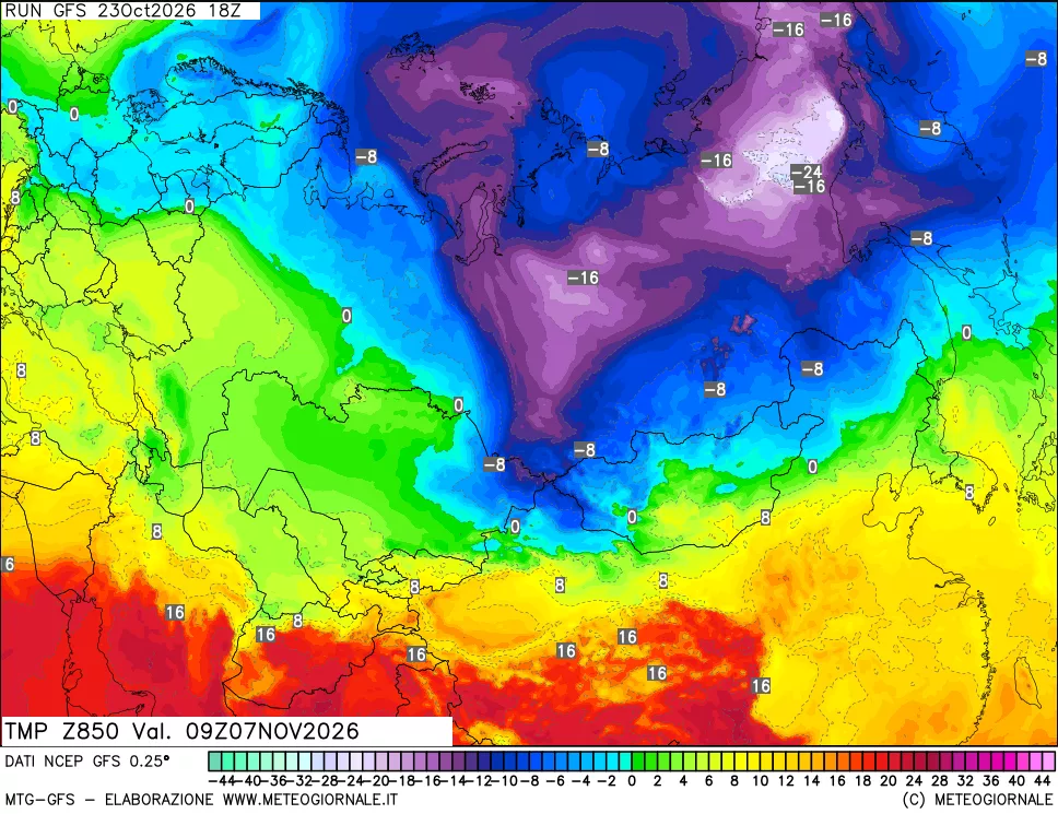 mappa 850 hPa Temp