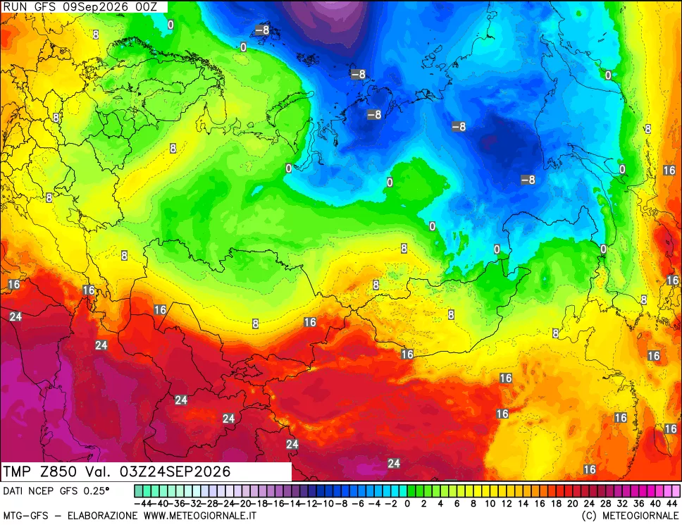 mappa 850 hPa Temp