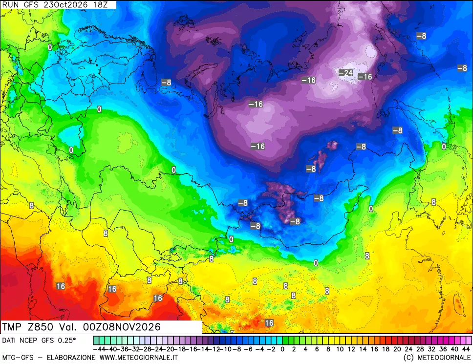 mappa 850 hPa Temp