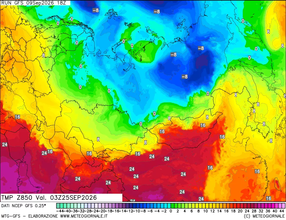 mappa 850 hPa Temp