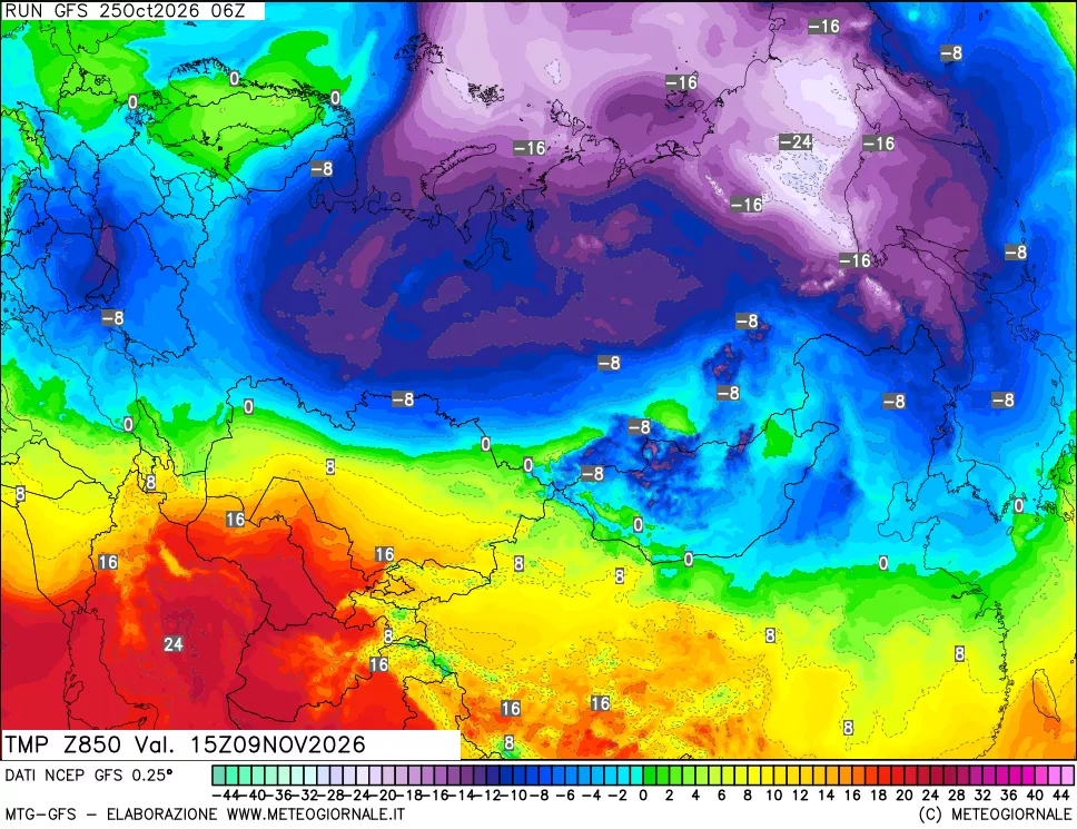 mappa 850 hPa Temp