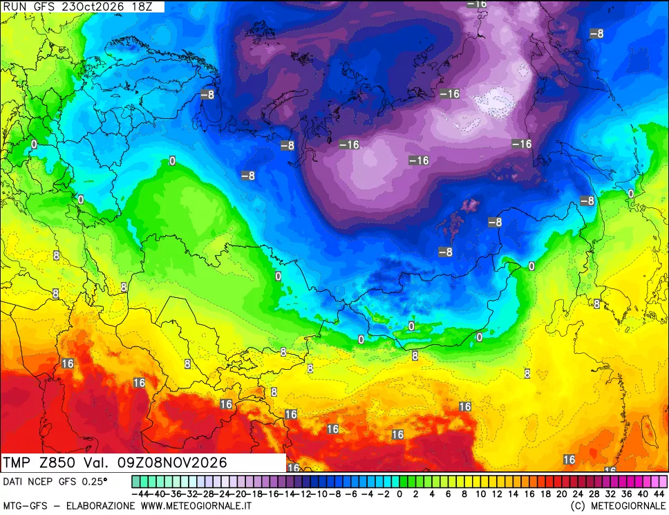 mappa 850 hPa Temp