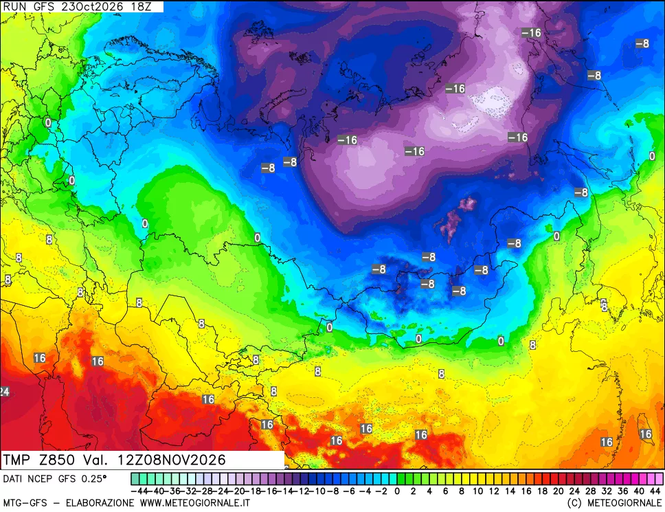 mappa 850 hPa Temp