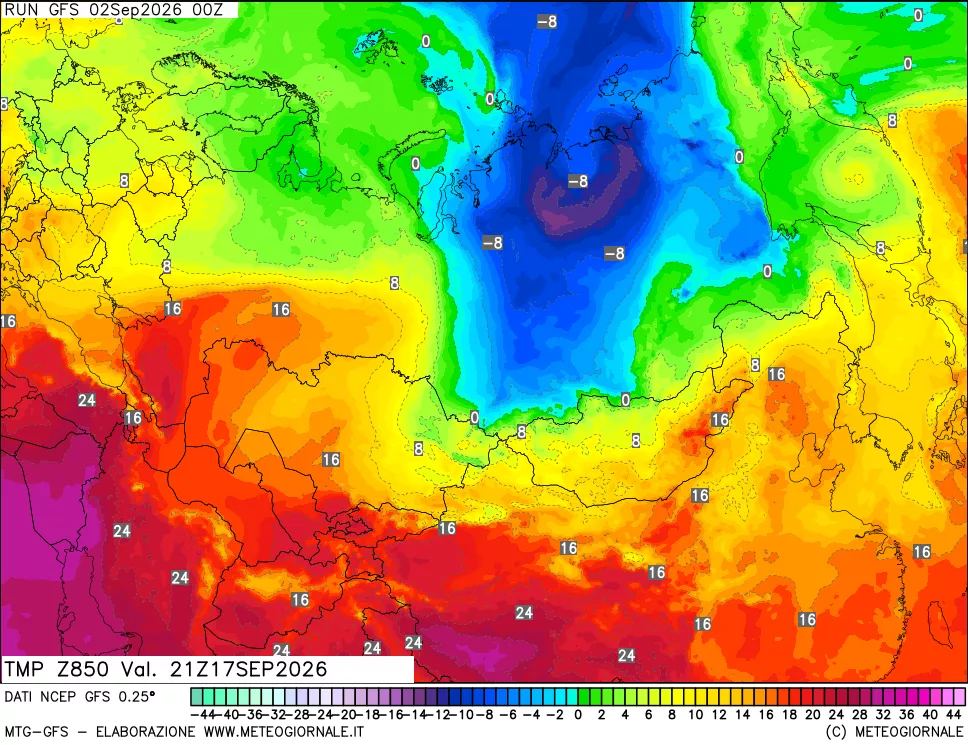 mappa 850 hPa Temp