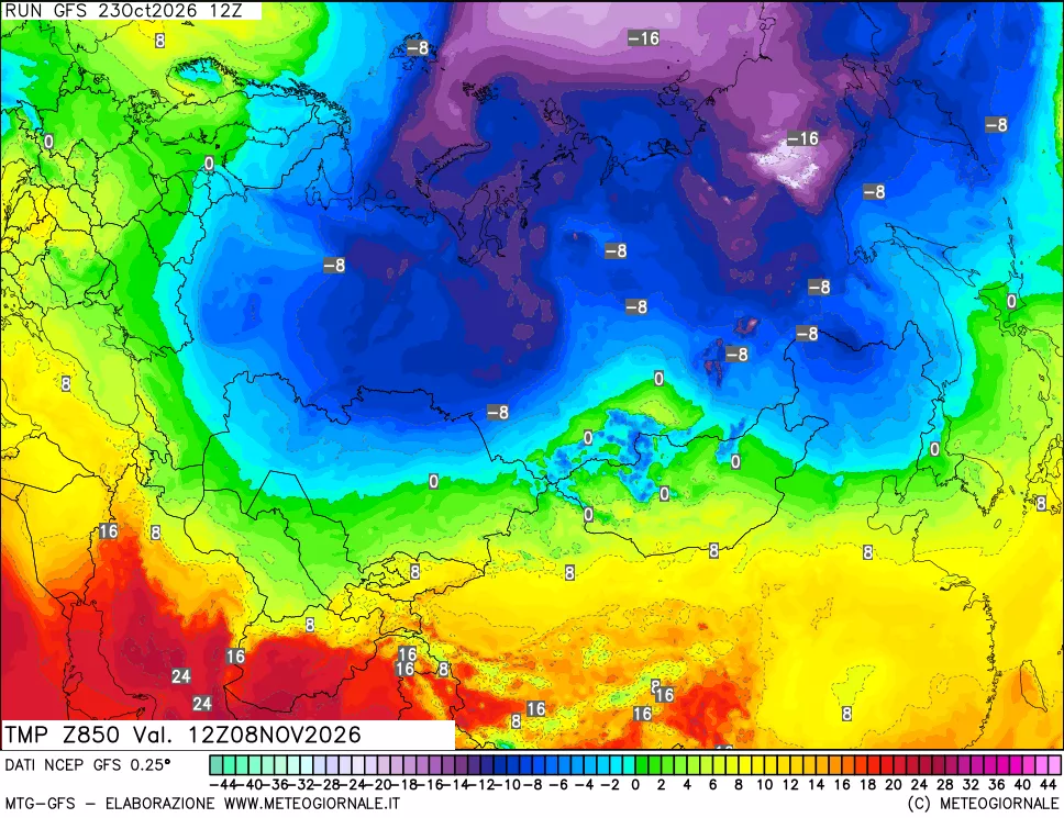 mappa 850 hPa Temp