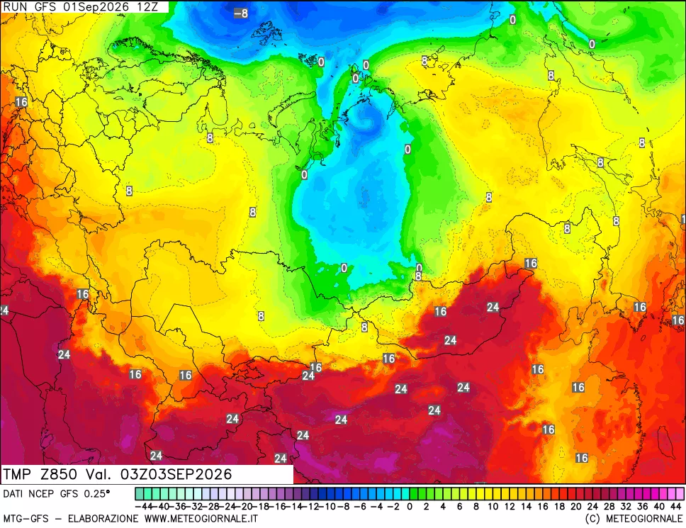mappa 850 hPa Temp