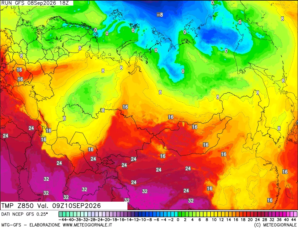 mappa 850 hPa Temp