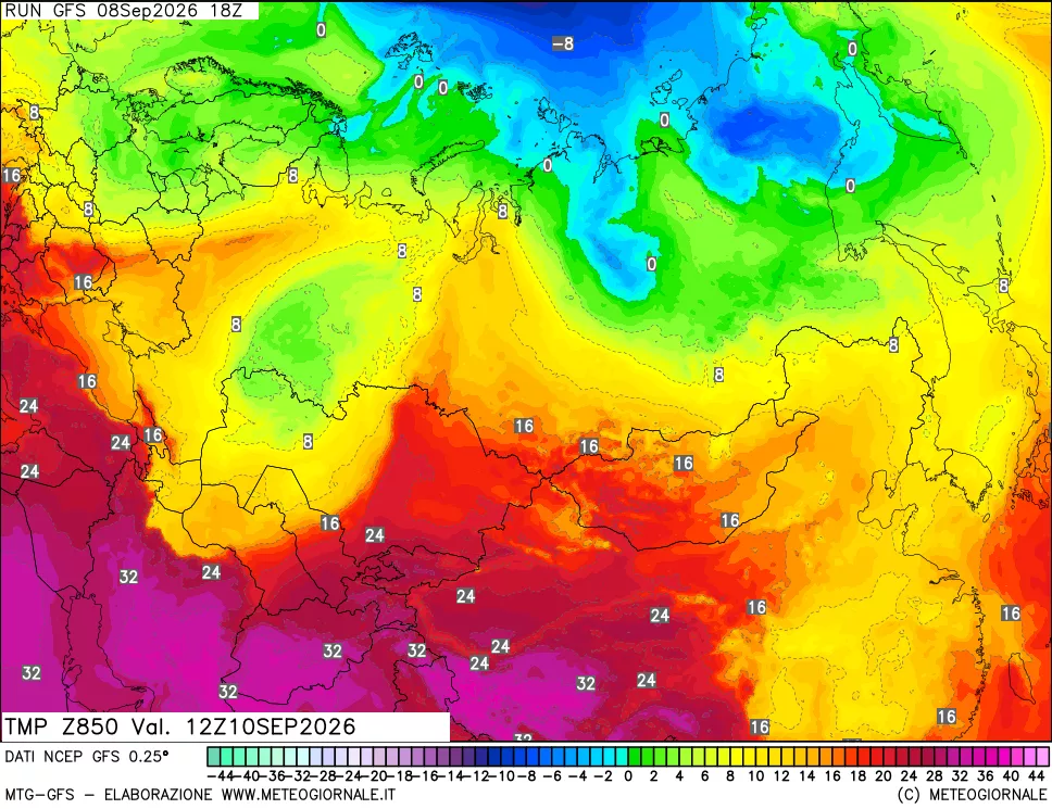 mappa 850 hPa Temp