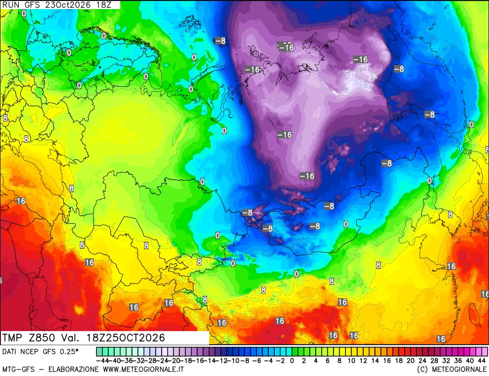 mappa 850 hPa Temp