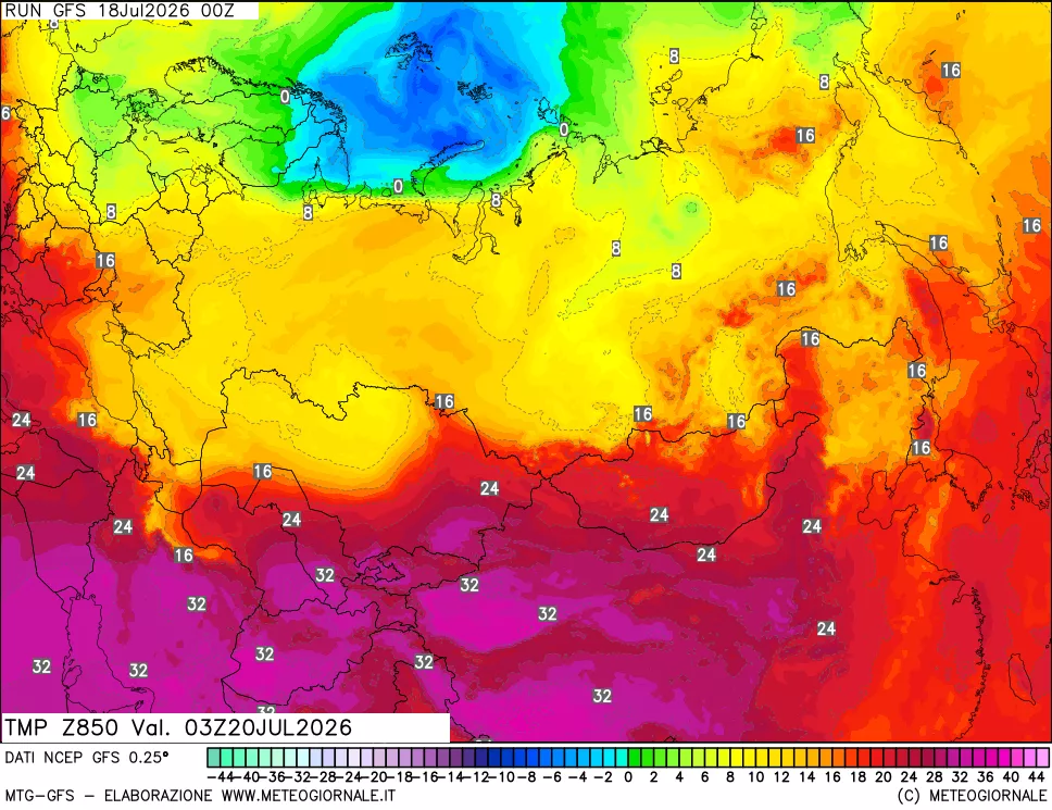 mappa 850 hPa Temp