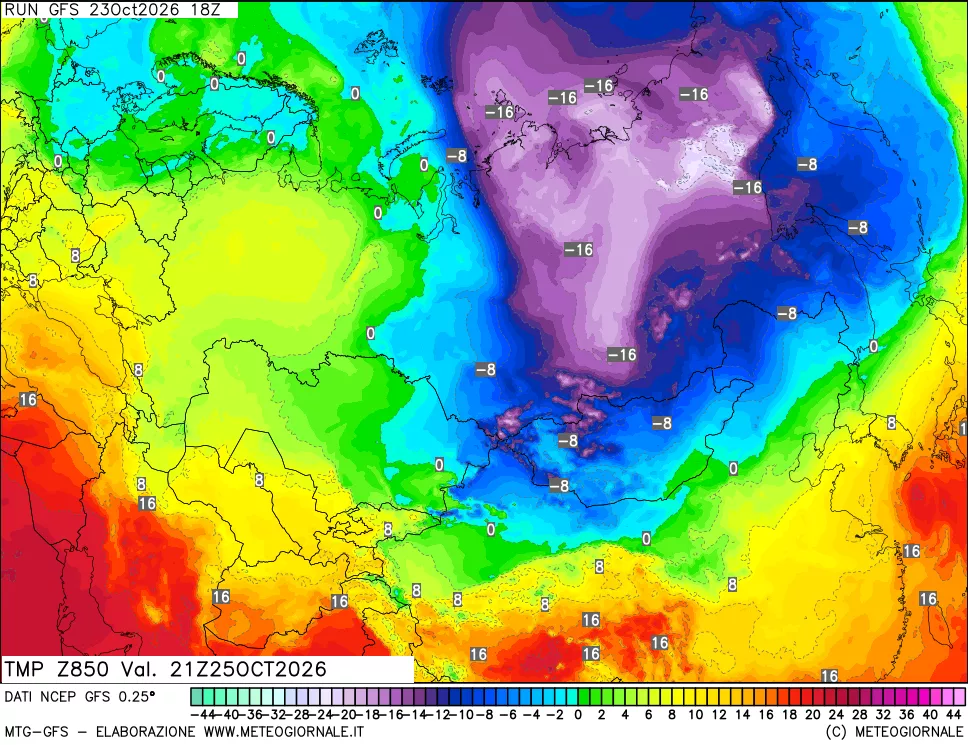 mappa 850 hPa Temp