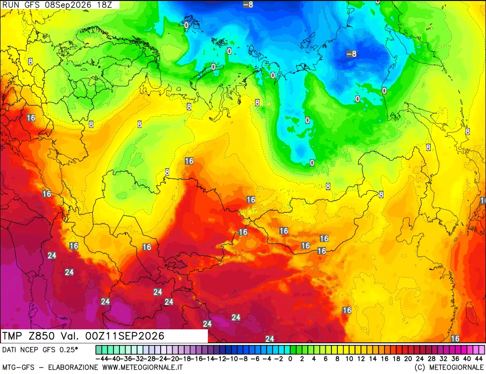 mappa 850 hPa Temp