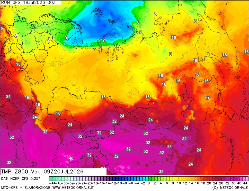 mappa 850 hPa Temp