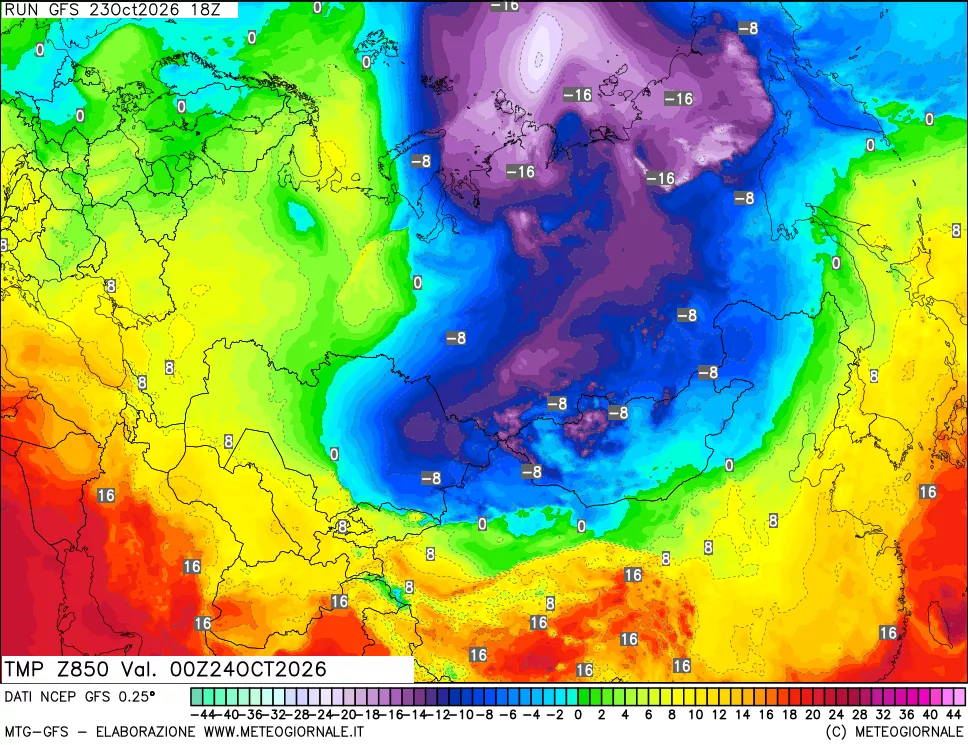 mappa 850 hPa Temp