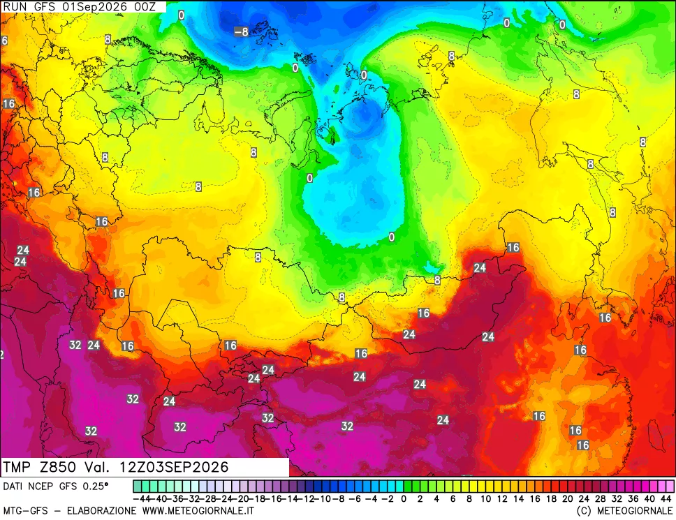 mappa 850 hPa Temp