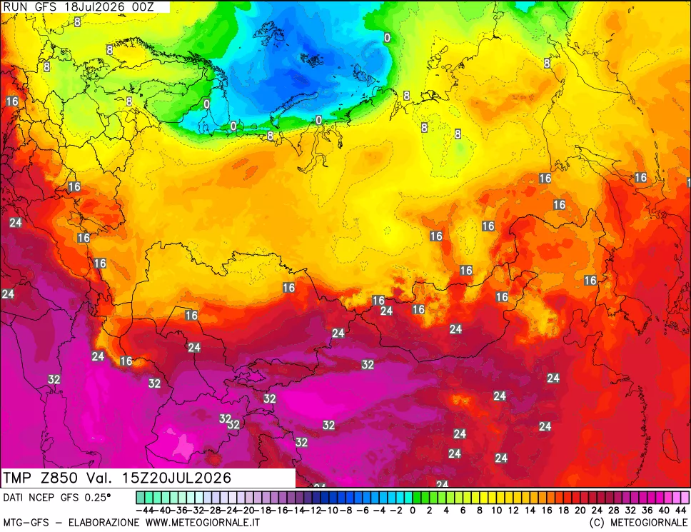 mappa 850 hPa Temp