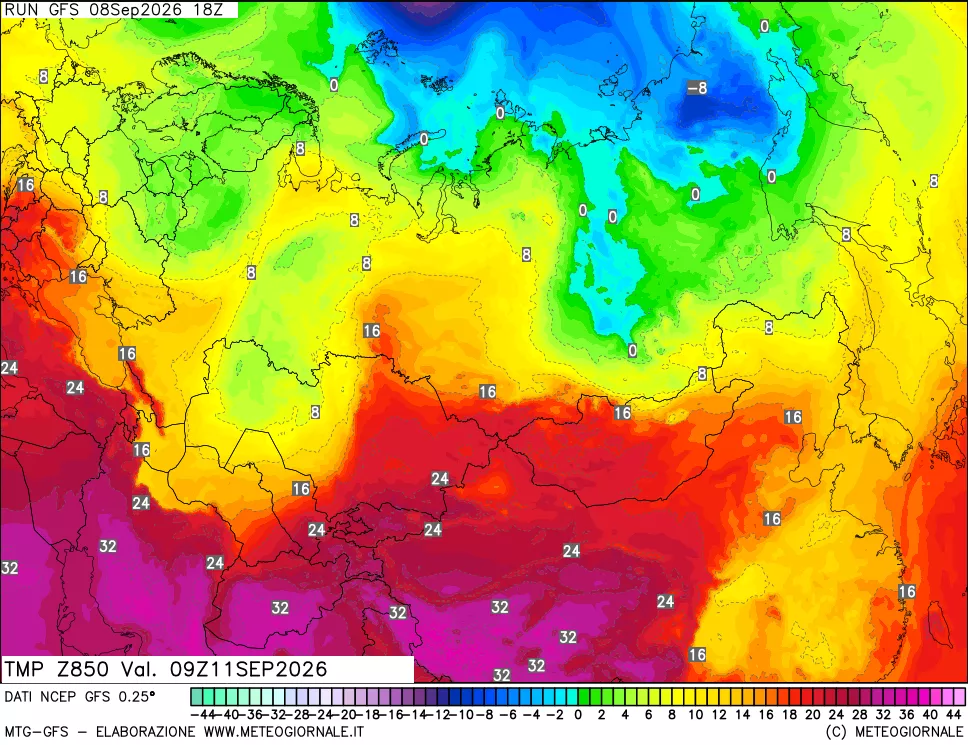 mappa 850 hPa Temp