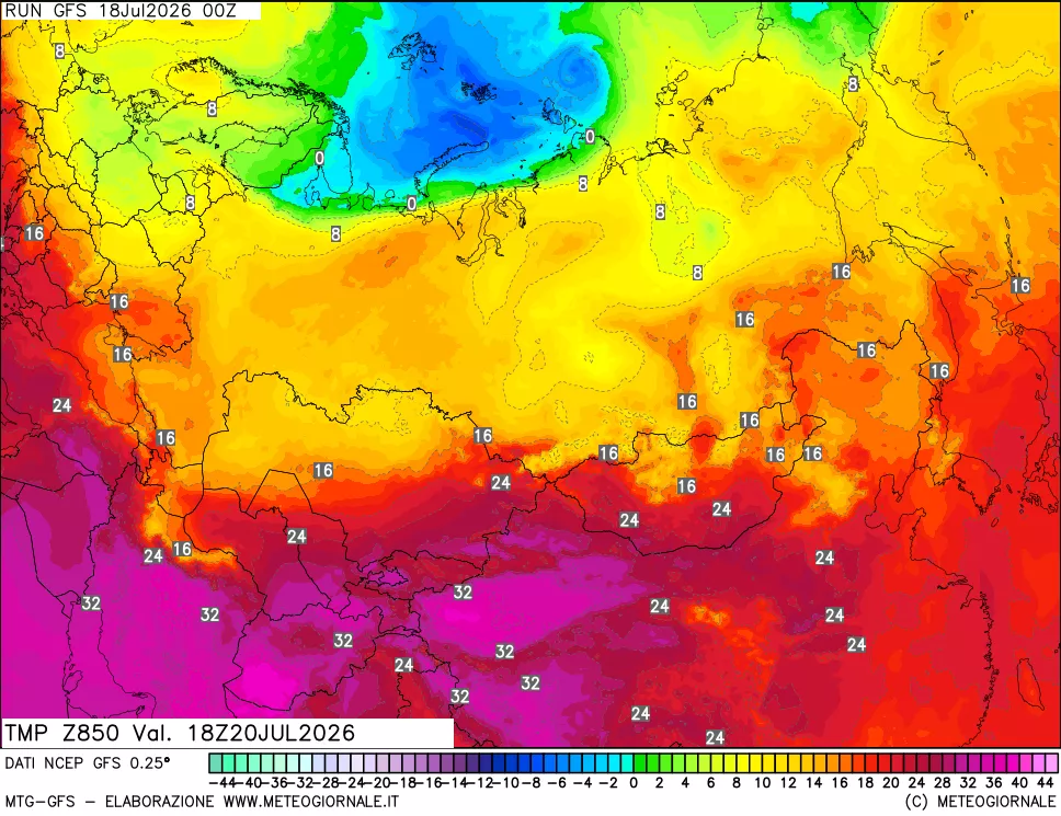 mappa 850 hPa Temp