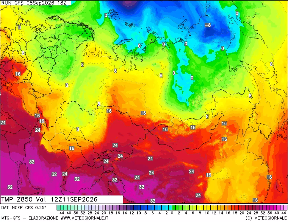mappa 850 hPa Temp