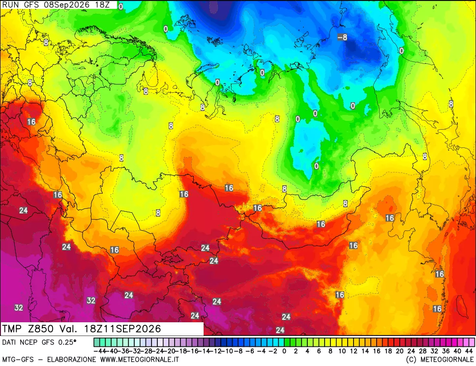 mappa 850 hPa Temp