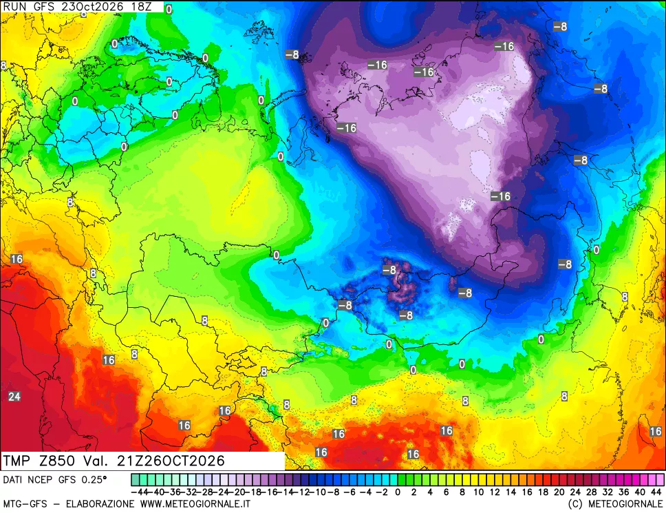 mappa 850 hPa Temp