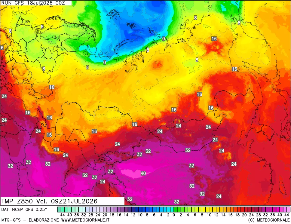 mappa 850 hPa Temp