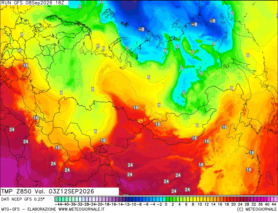 mappa 850 hPa Temp