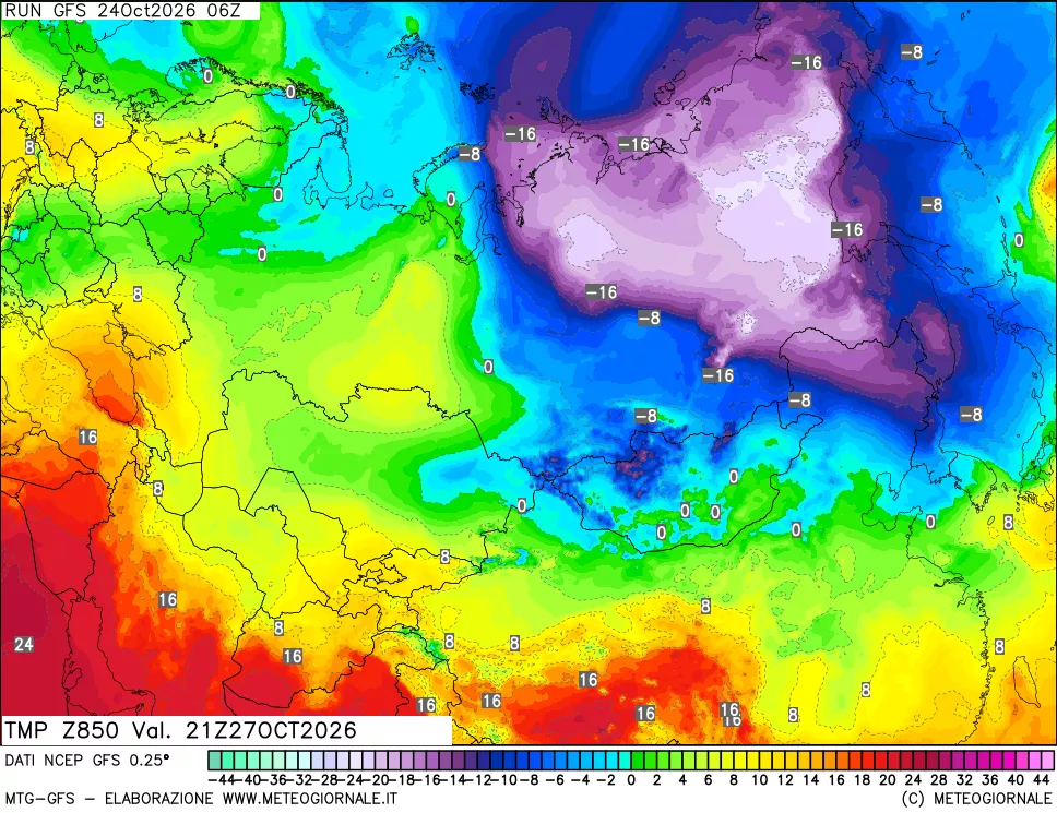 mappa 850 hPa Temp