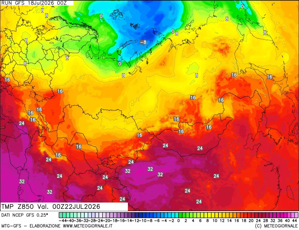 mappa 850 hPa Temp
