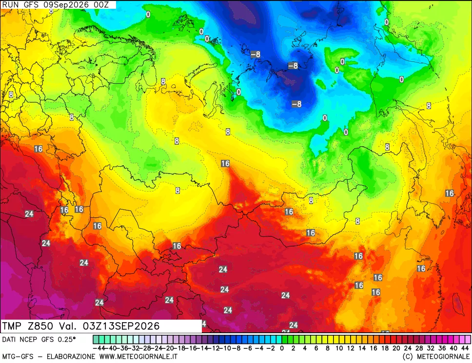 mappa 850 hPa Temp