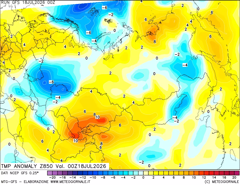 mappa 850 hPa Temp Anomaly vs Cli.No 1981-2010